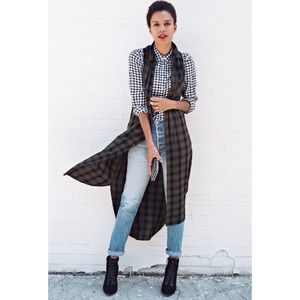 Mossimo Long Green and Black Plaid Duster